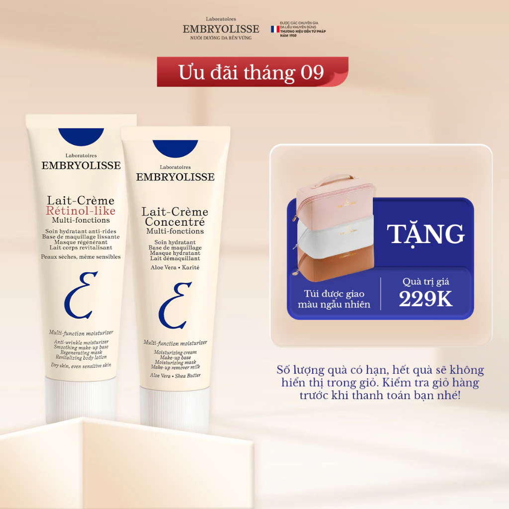 Combo Chăm Da Ngày và Đêm Embryolisse - Kem Dưỡng Ẩm Phục Hồi và Kem dưỡng chống lão hoá Retinol Like