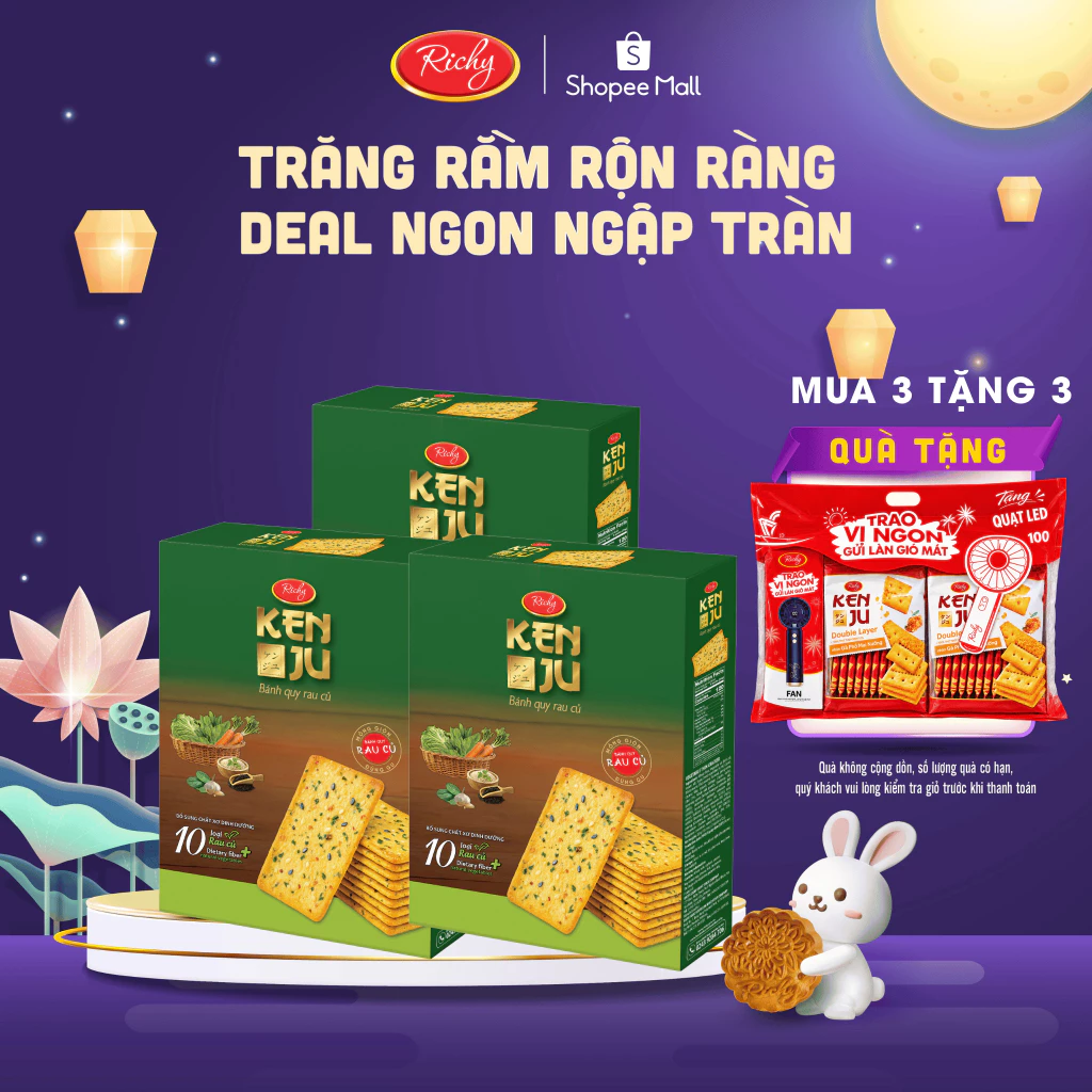 [ TẶNG QUÀ ĐƠN TỪ 135K] Combo 3 Bánh quy Kenju rau củ hộp 288g, Bánh kẹo Richy