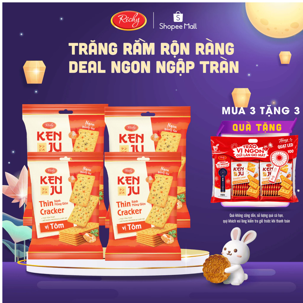 [TẶNG QUÀ ĐƠN TỪ 135K]   Combo 3-4 Túi Bánh Kenju Rau Củ vị Tôm 192g, Bánh Quy vị Tôm thật - Bánh kẹo Richy