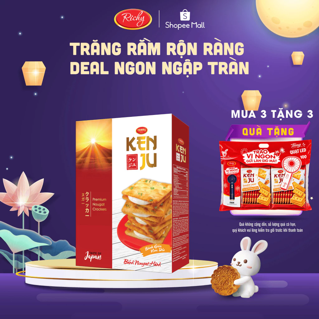 [TẶNG QUÀ ĐƠN TỪ 135K]   Bánh quy Kenju giòn kem dẻo hộp 279gr, Bánh Kẹo Richy back to school