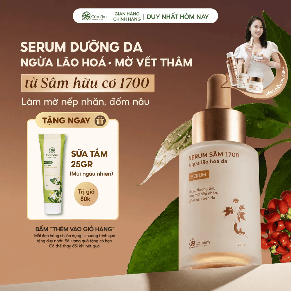 Serum Dưỡng ẩm da mặt Sâm 1700 Ngừa Lão Hoá da Giúp Mờ Nếp Nhăn Và Đốm Nâu Cỏ Mềm 30ml