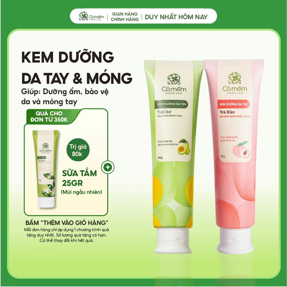 Kem Dưỡng Da Tay Và Móng Trà Đào Trái Bơ Dưỡng Ẩm Mềm Mịn Hand Cream Cỏ Mềm 50g