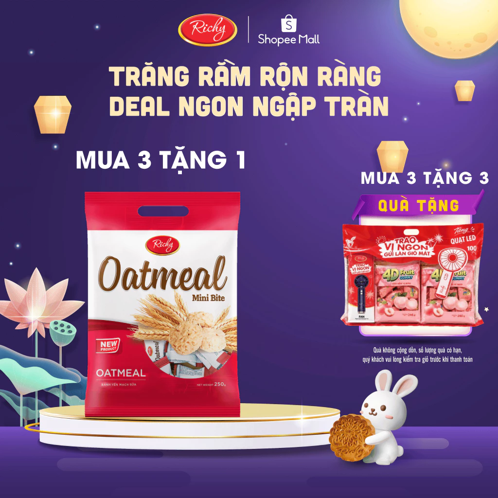 [MUA 3 TẶNG 1] Bánh Yến mạch Richy túi 206-220-250g Mini Bite (Sữa/Phô Mai) Back to school