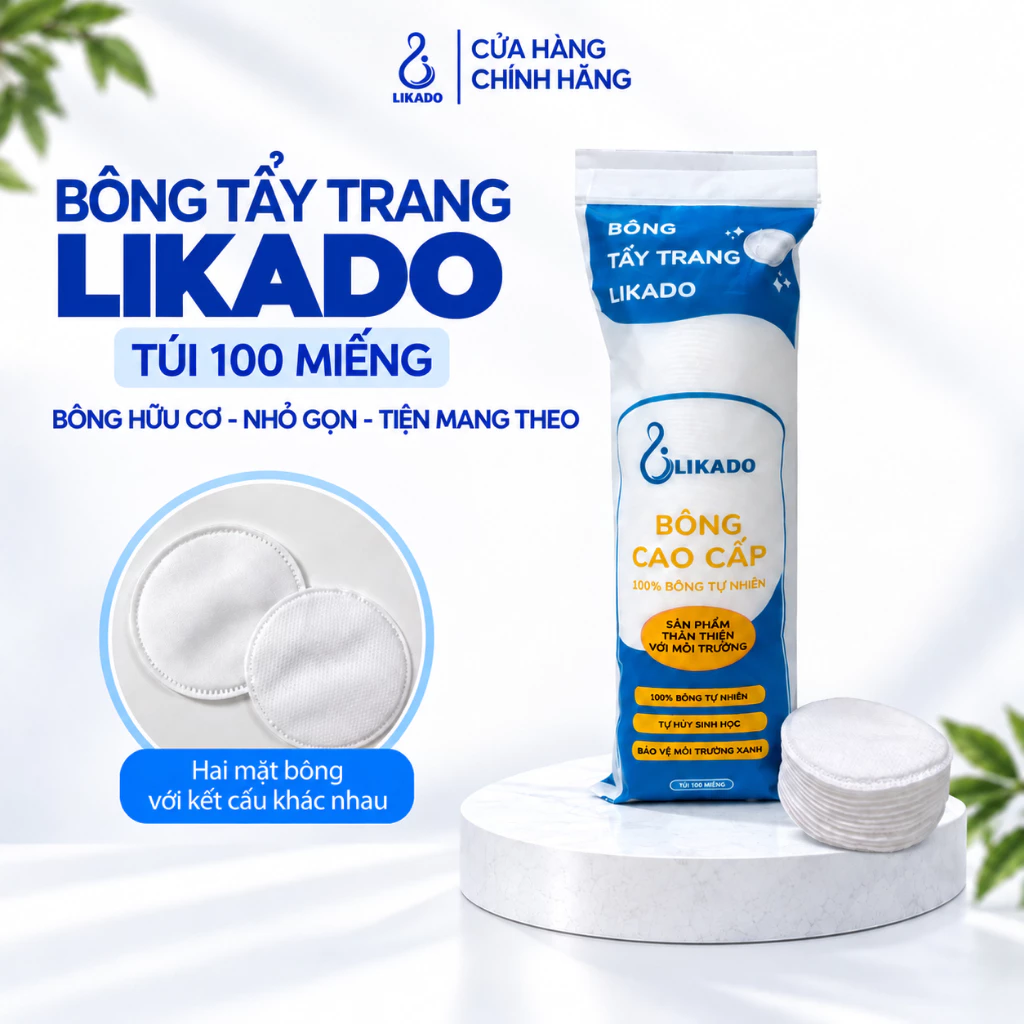 Bông tẩy trang Likado miếng tròn 100 miếng (bông cây - BTT100M)