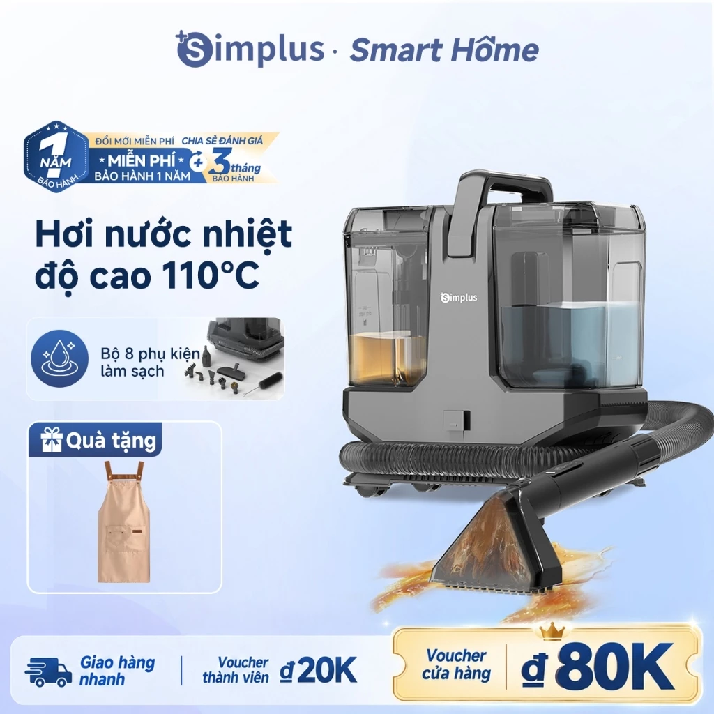Simplus Máy giặt vải Lực hút mạnh 22,000Pa Bình nước sạch dung tích 2.3L Sofa Đệm Thảm trải sàn Vết bẩn nhà bếp BYJH003