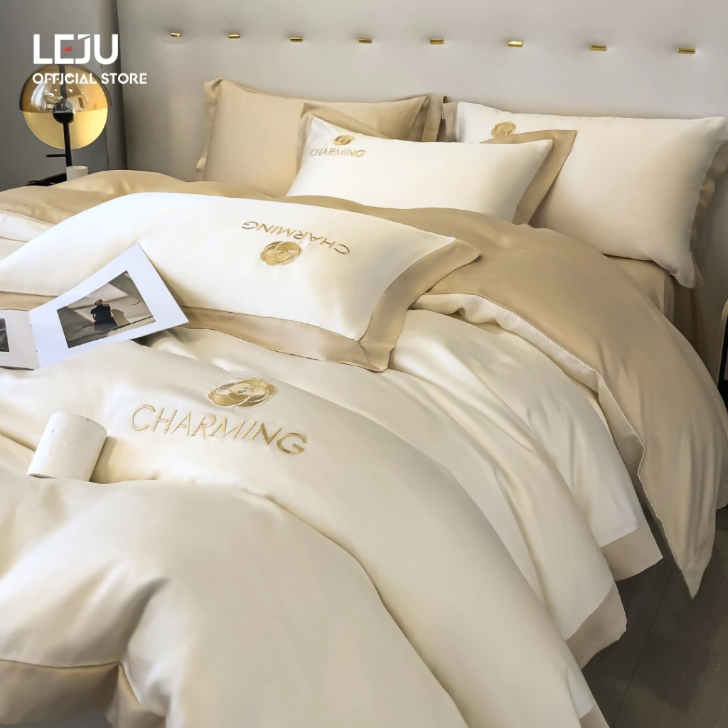Bộ Chăn Ga Gối 4 Món Lụa Giặt Nước HOME LEJU Cao Cấp Mùa Hè Set Ga Bốn Món Kèm Chăn Vỏ Gối Sang Trọng