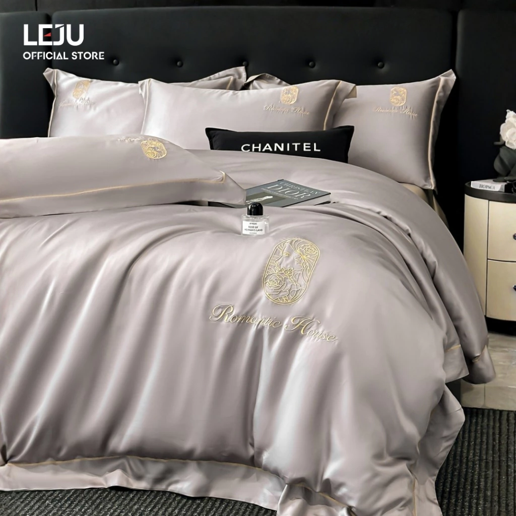 Combo Chăn Ga Gối 4 Món Lụa Giặt Nước HOME LEJU Cao Cấp Mùa Hè Mát Lạnh Bộ Bốn Món Drap Bọc Nệm Bo Chun