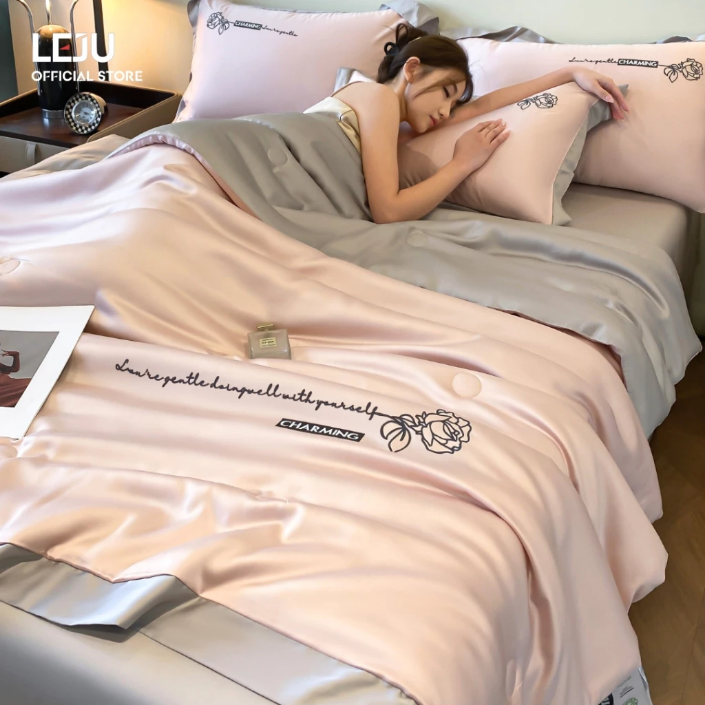 Set Chăn Ga Gối 4 Món Mùa Hè HOME LEJU Cao Cấp Combo Ga Giường Vỏ Gối Kèm Chăn Hè Bộ Bốn Món