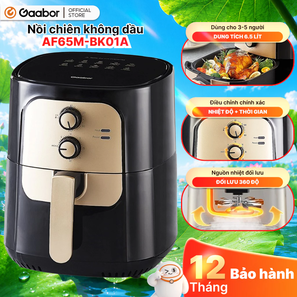 [Độc Quyền Lucie Tuấn Dương] Nồi chiên không dầu 6.5 lít Gaabor AF65M-BK01A / AF65M-BK01S khoang chiên lớn cho 3-5 người