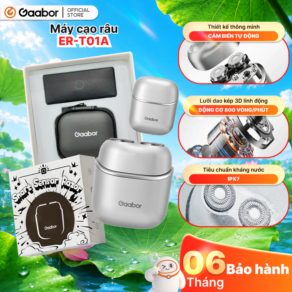Gaabor Máy cạo râu ER-T01 lưỡi dao 3D chống nước IPX7 cạo khô & ướt pin lâu quà tặng nam sinh nhật