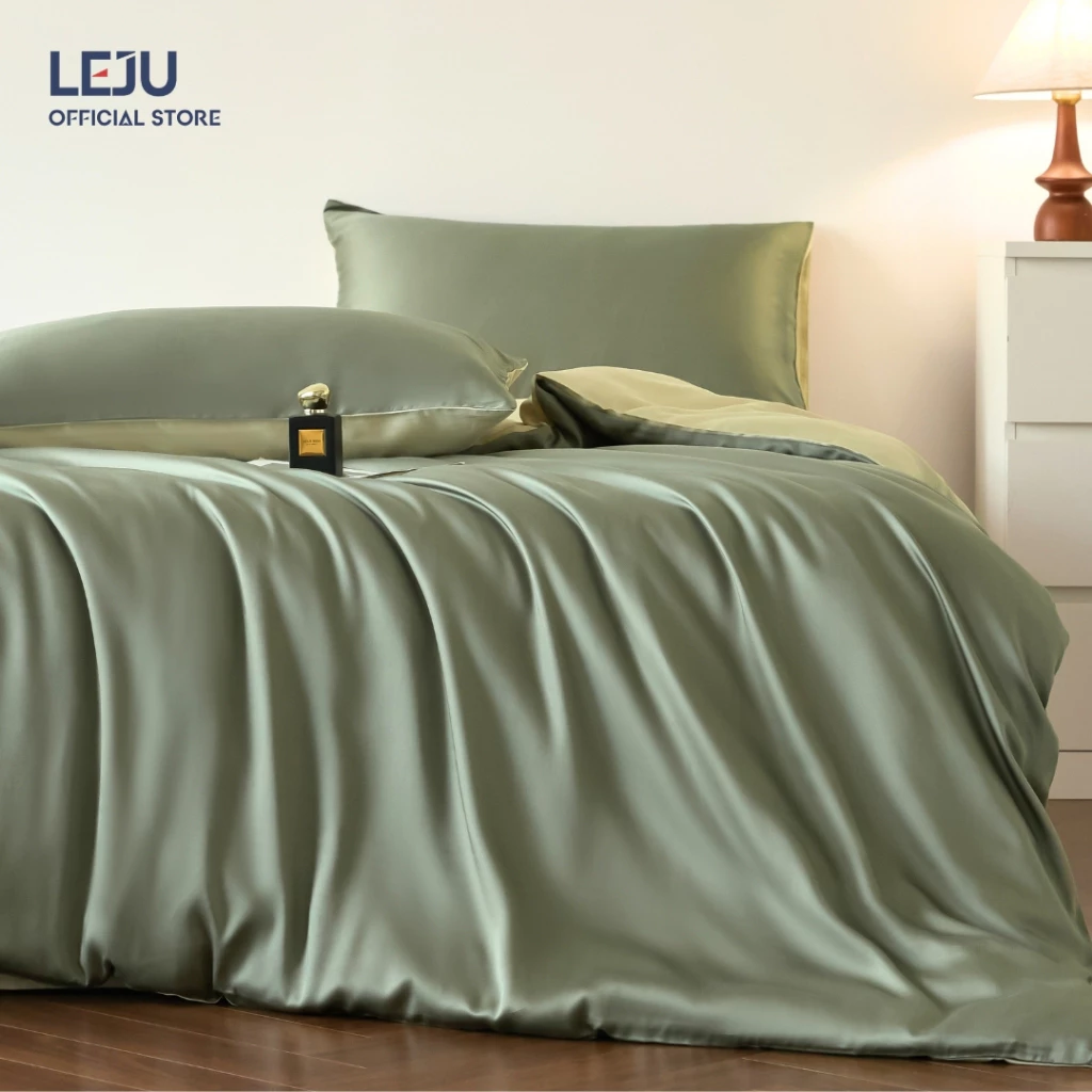 Combo Chăn Ga Gối Đệm 4 Món Lụa Giặt Nước HOME LEJU Sang Trọng Bộ Chăn Ga Gối Cao Cấp Mùa Hè Bo Chun