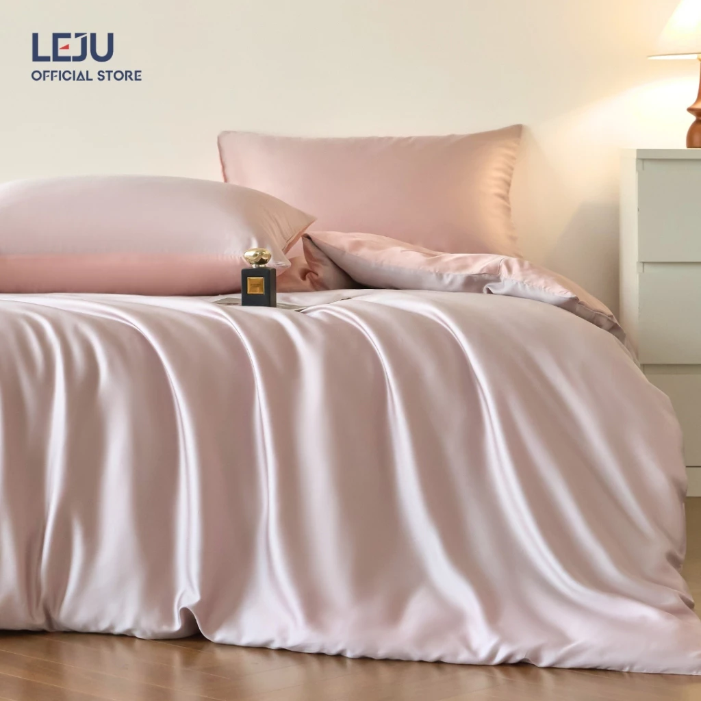 Bộ Chăn Ga Gối 4 Món Vải Giặt Nước HOME LEJU Cao Cấp Set Ga Giường Drap Bo Chun Mùa Hè Chăn Và Gối