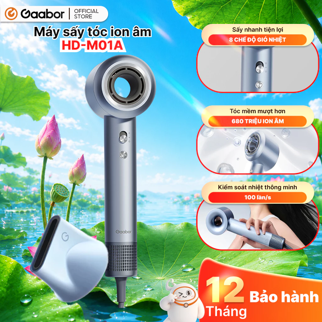 Máy sấy tóc ion cao cấp Gaabor HD-M01A 8 chế độ sấy supersonic quà tặng nữ sinh nhật ngày lễ