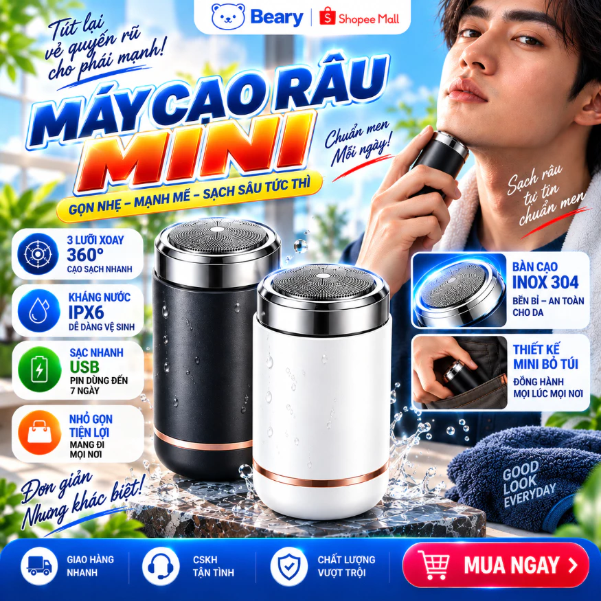 Máy cạo râu mini bỏ túi METIS sử dụng công nghệ Nhật Bản 3 lưỡi nhỏ gọn, an toàn, không lo trầy xước