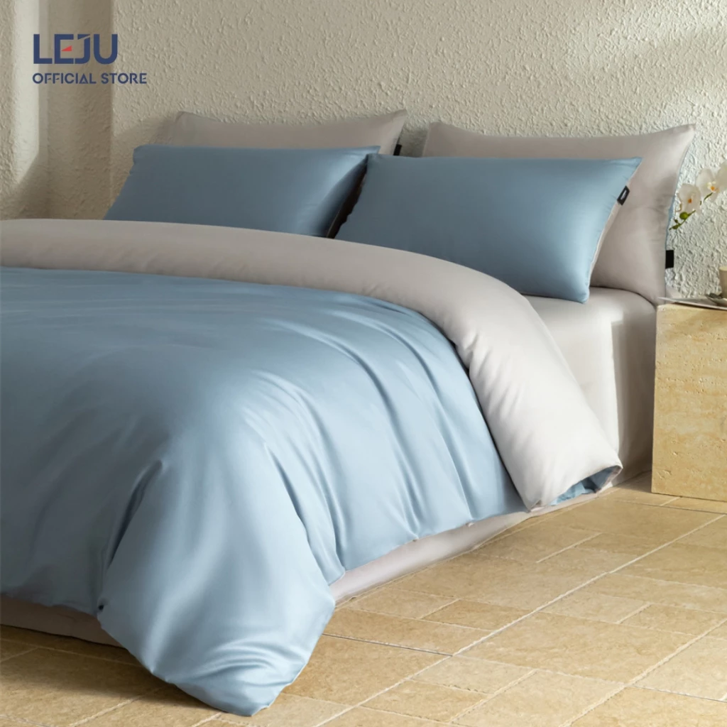 Bộ Ga Giường 4 Món Cotton 60S HOME LEJU Cao Cấp Set Chăn Ga Gối Nệm Mùa Hè Combo 4 Món Drap Nệm