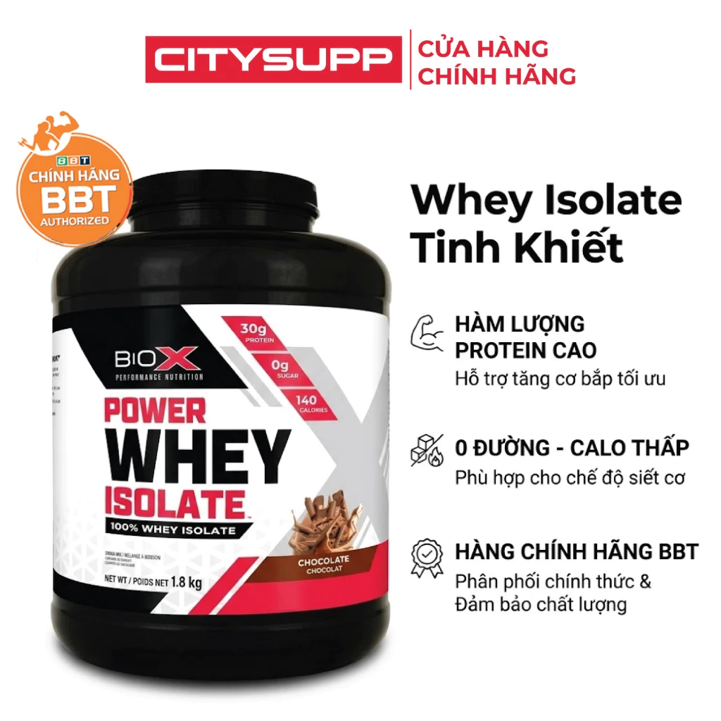 BioX Power Whey Isolate (1.8kg) Sữa Bột Đạm, 100% Whey Isolate, Ít Calo, 0 Đường | CitySupp