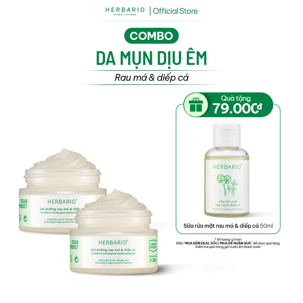 Combo 2 gel dưỡng Rau má & Diếp cá 30ml Herbario - Thuần chay