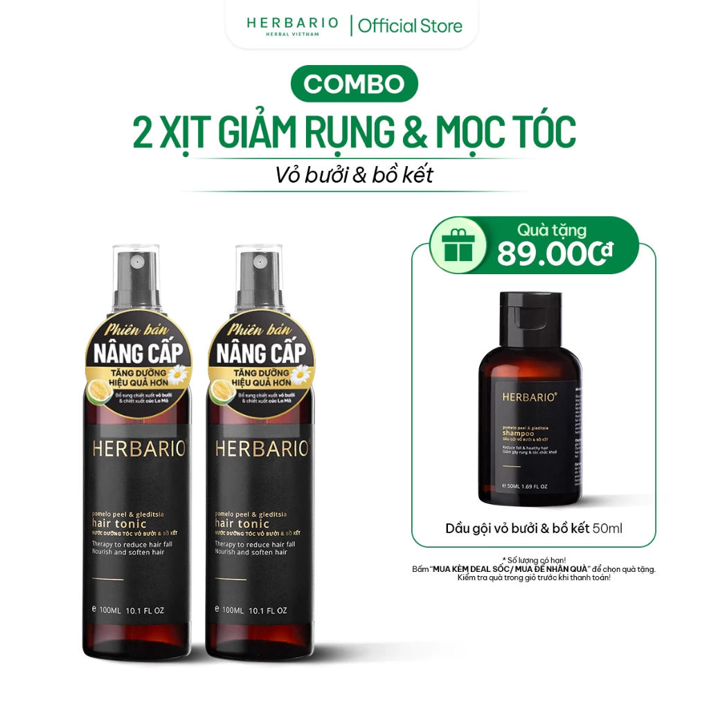 Combo 2 Xịt Giảm Rụng & Mọc Tóc Vỏ Bưởi Bồ Kết 100ml