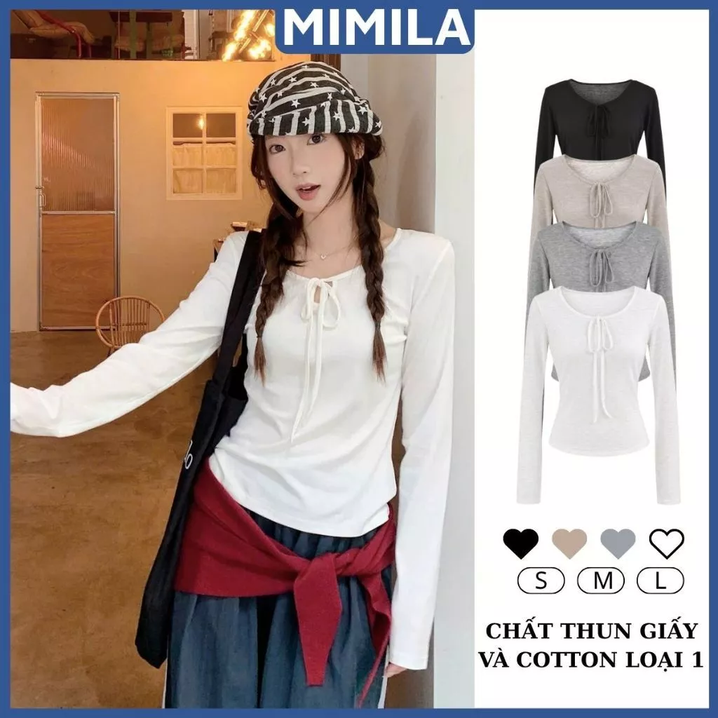 [CÓ SIZE] Áo Thun Giấy Cổ Rộng Dài Tay Nữ MIMILA Mặc Thu Đông Dáng Vừa Tôn Dáng - RA381