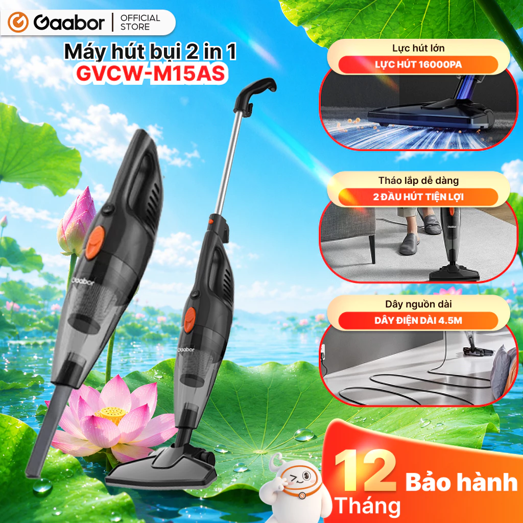 [Đa Kho] Máy hút bụi cầm tay Gaabor GVCW-M15AS có dây 2in1 lực hút 16000PA tháo lắp tiện lợi gọn dây 4.5m