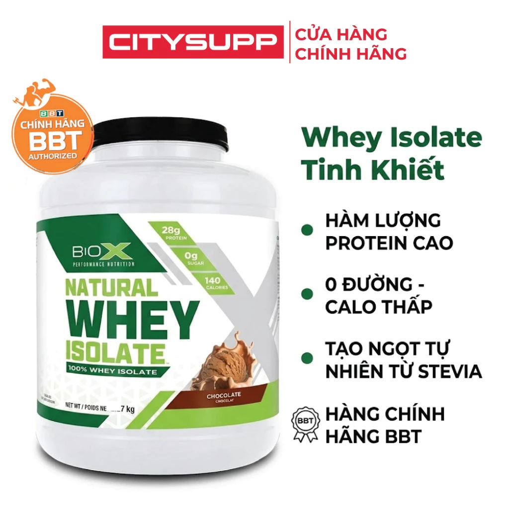 BioX Natural Whey Isolate (1.8kg) Sữa Bột Đạm Whey Isolate Hương Tự Nhiên, Giàu Đạm, Ít Calo | CitySupp