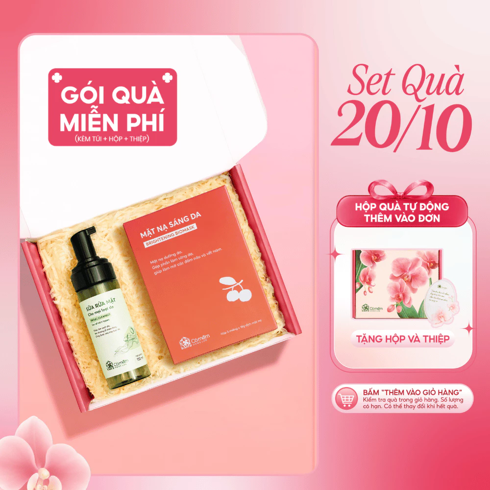 [Set Quà Tặng] - Combo Sữa Rửa Mặt Và Hộp 5 Mặt Nạ Cỏ Mềm | Hộp quà tặng 20/10 người yêu, mẹ, cô giáo