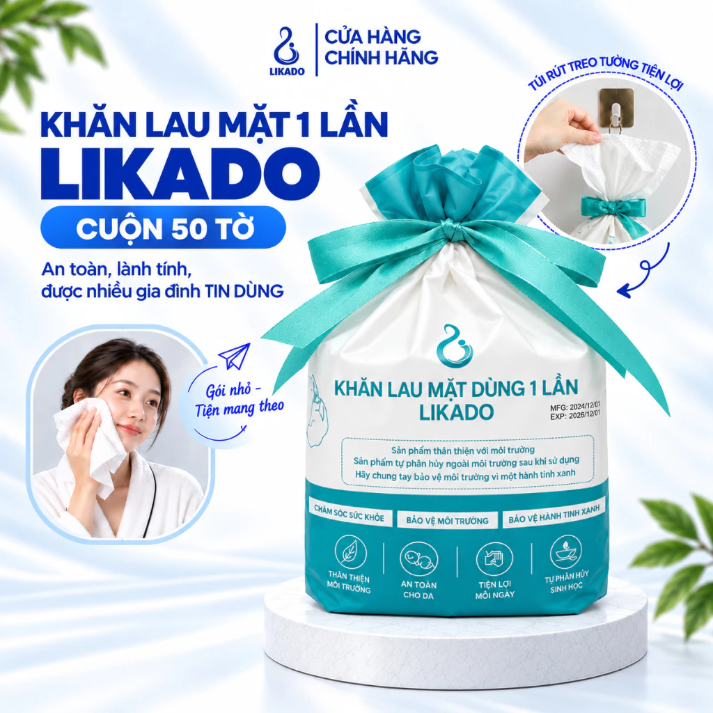 Khăn lau mặt dùng 1 lần spa 50/80 khăn LIKADO kích thước (20x20cm)
