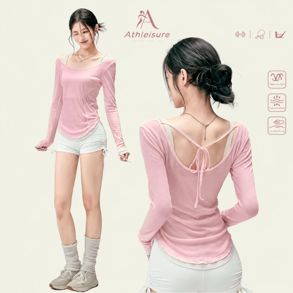 Áo lưới dài tay khoác ngoài tôn dáng tập gym, pilates, yoga nữ, thắt nơ sợi tre nhẹ thoáng khí- UP06