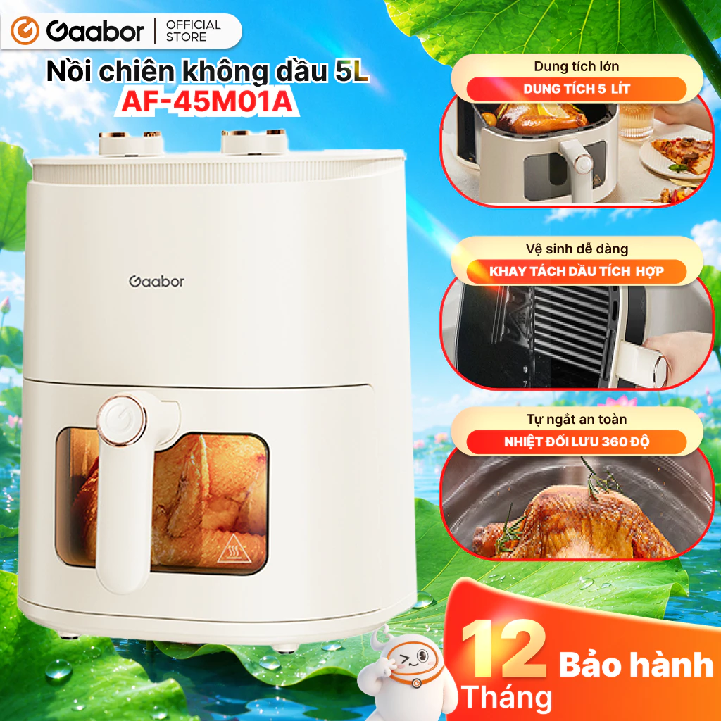 Gaabor Nồi chiên không dầu 5 lít AF-45M01A cửa kính điều khiển núm xoay tuần hoàn khí nóng 360 [L]