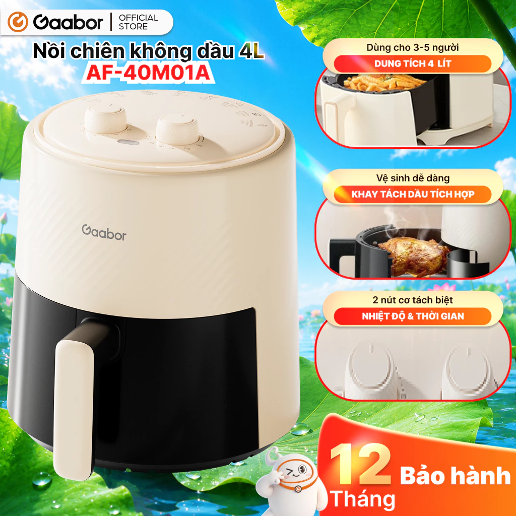 Nồi chiên không dầu 4L Gaabor AF-40M01A chiên nướng đa năng không dầu mỡ điều chỉnh nhiệt độ