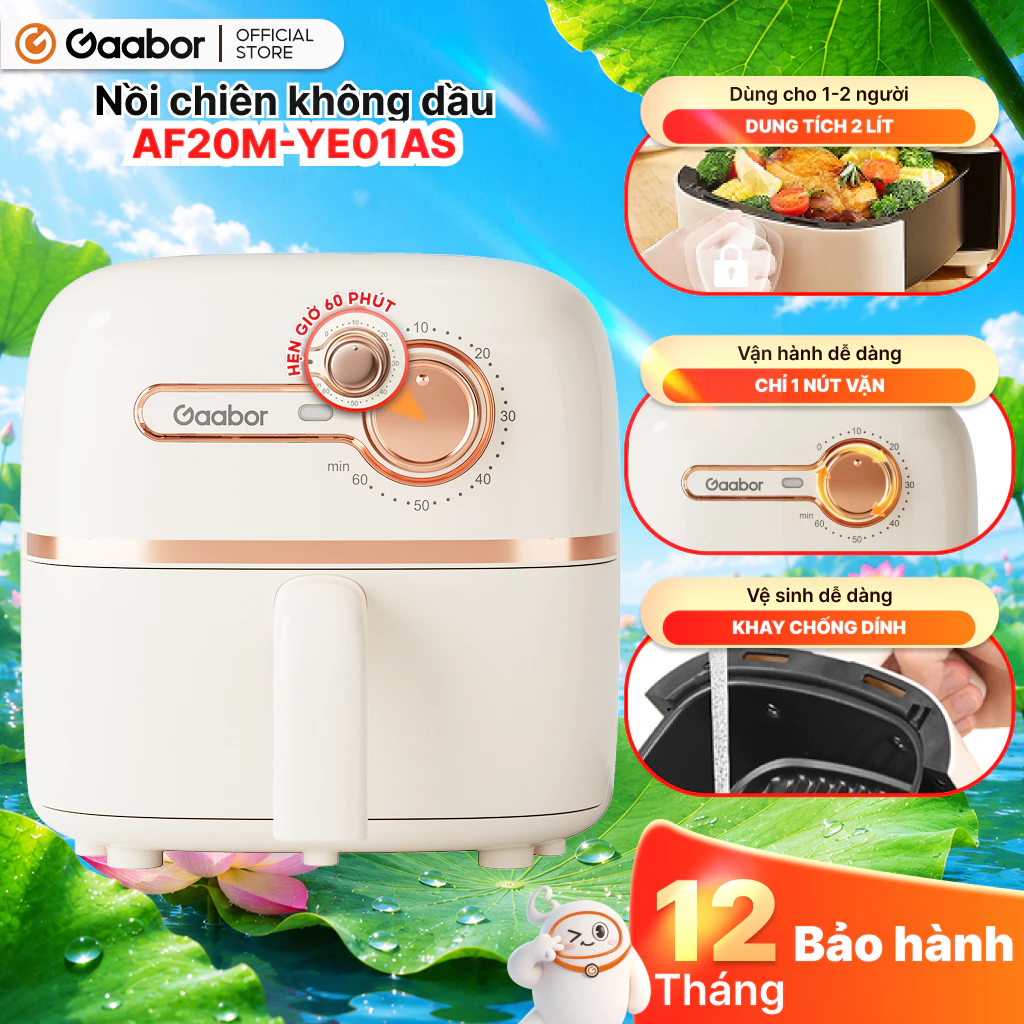 Nồi chiên không dầu GAABOR AF20M-YE01S dung tích 2 lít, mẫu mới bảo hành 12 tháng