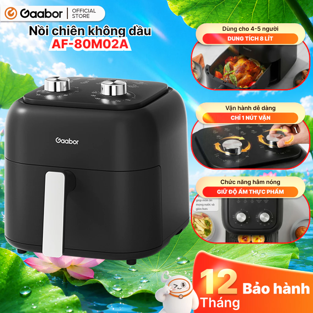 Nồi chiên không dầu 8L AF-80M02A dung tích lớn 1600W 2 núm điều chỉnh nhiệt độ thời gian