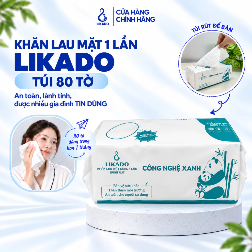 Khăn lau mặt dùng 1 lần spa dạng rút (80 khăn) LIKADO kích thước (20x20cm)(1 túi)
