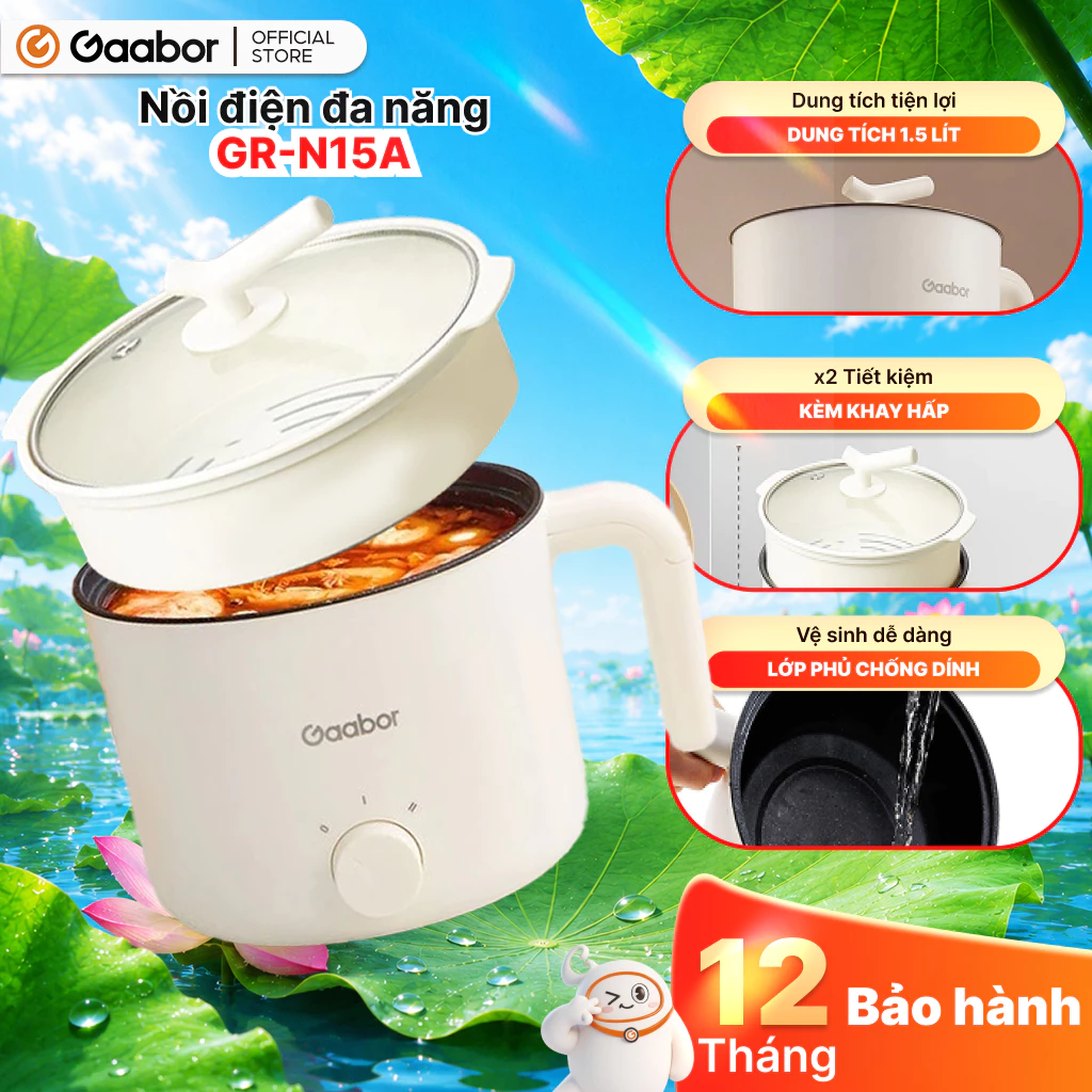 Hannah Olala x Gaabor Nồi điện đa năng GR-N15A dung tích 1.5 Lít công suất 600W đa năng siêu tiện lợi bảo hành 12 tháng