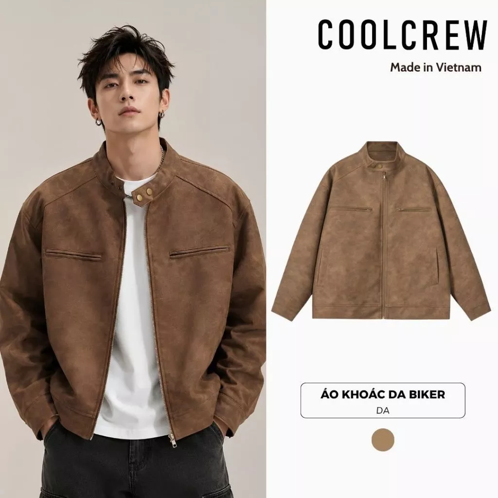 Áo Khoác Da Biker 𝐂𝐎𝐎𝐋𝐂𝐑𝐄𝐖 Phong Cách Thời Trang Cổ Điển Cho Nam Nữ, Basic, Đường Phố AKD051