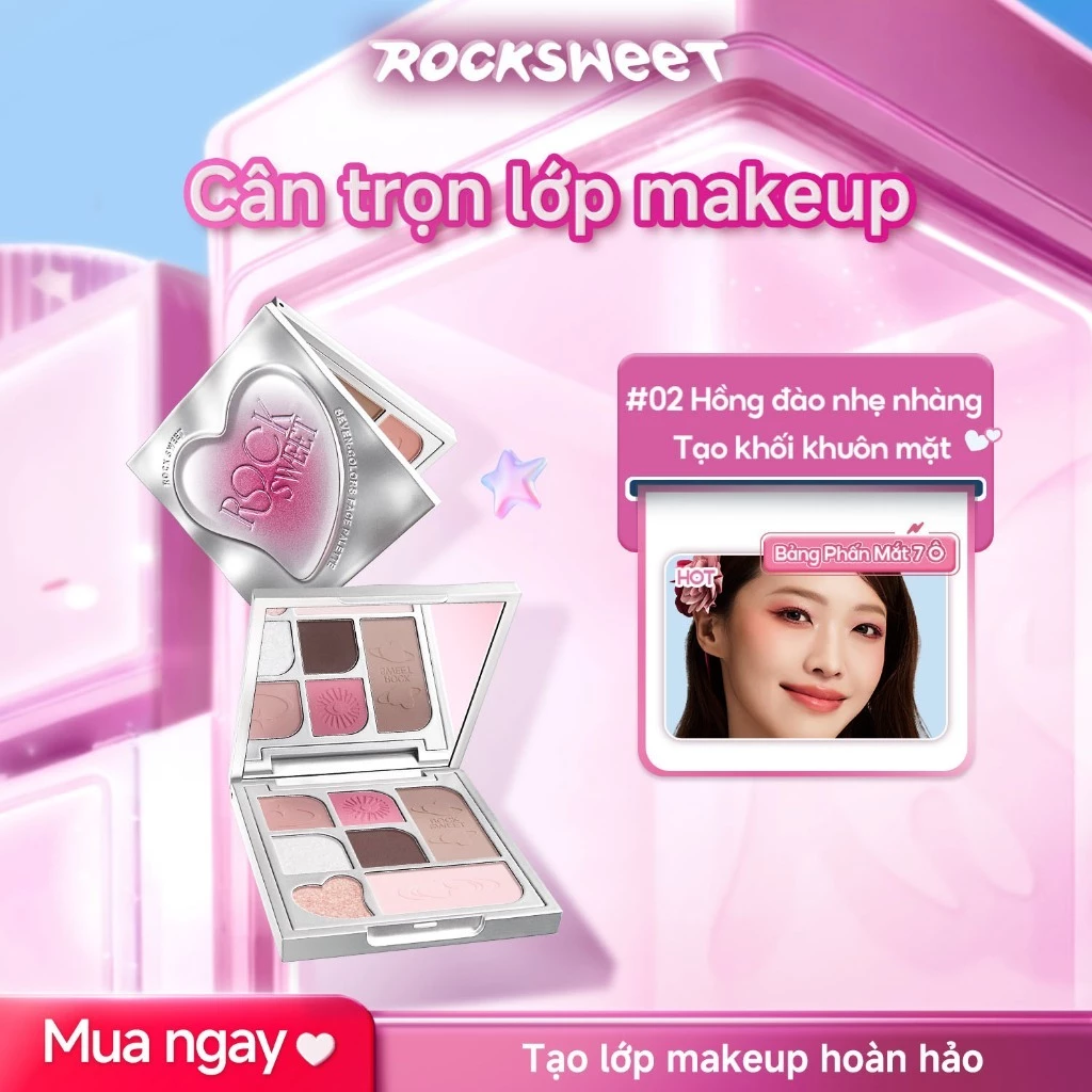Rock Sweet RS Bảng phấn đa năng 7 Màu Hot Trend Phấn Mắt Má Hồng Highlight 3in1 Makeup full face lên màu chuẩn