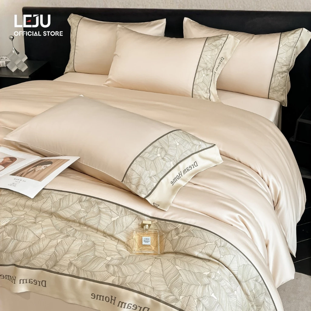 Set Chăn Ga Hè 4 Món HOME LEJU Chất Liệu Lụa Giặt Nước Thoáng Khí Bộ Ga Trải Giường Mùa Hè Sang Trọng