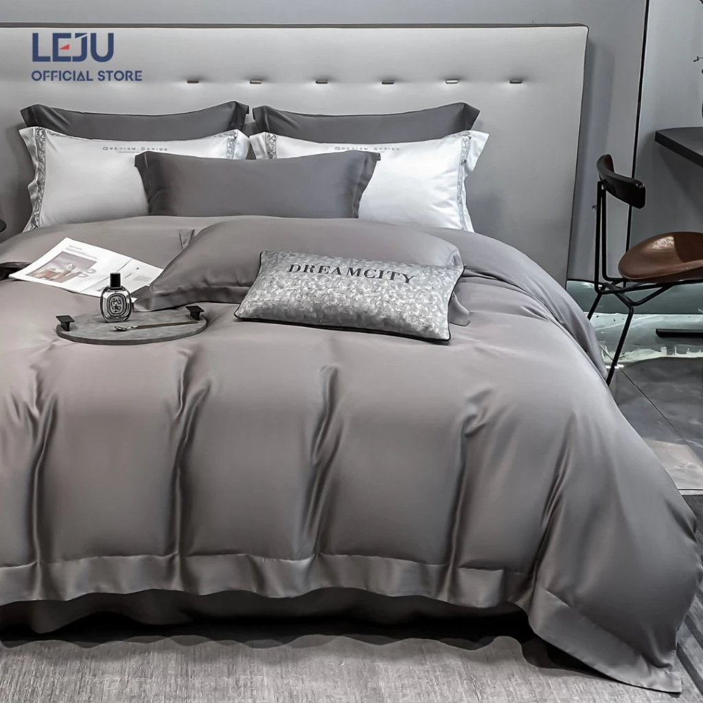 Bộ Chăn Ga Gối 4 Món Lụa Tencel 60S HOME LEJU Set Ga Giường Drap Chun Cao Cấp Mùa Hè Combo Ra Gối
