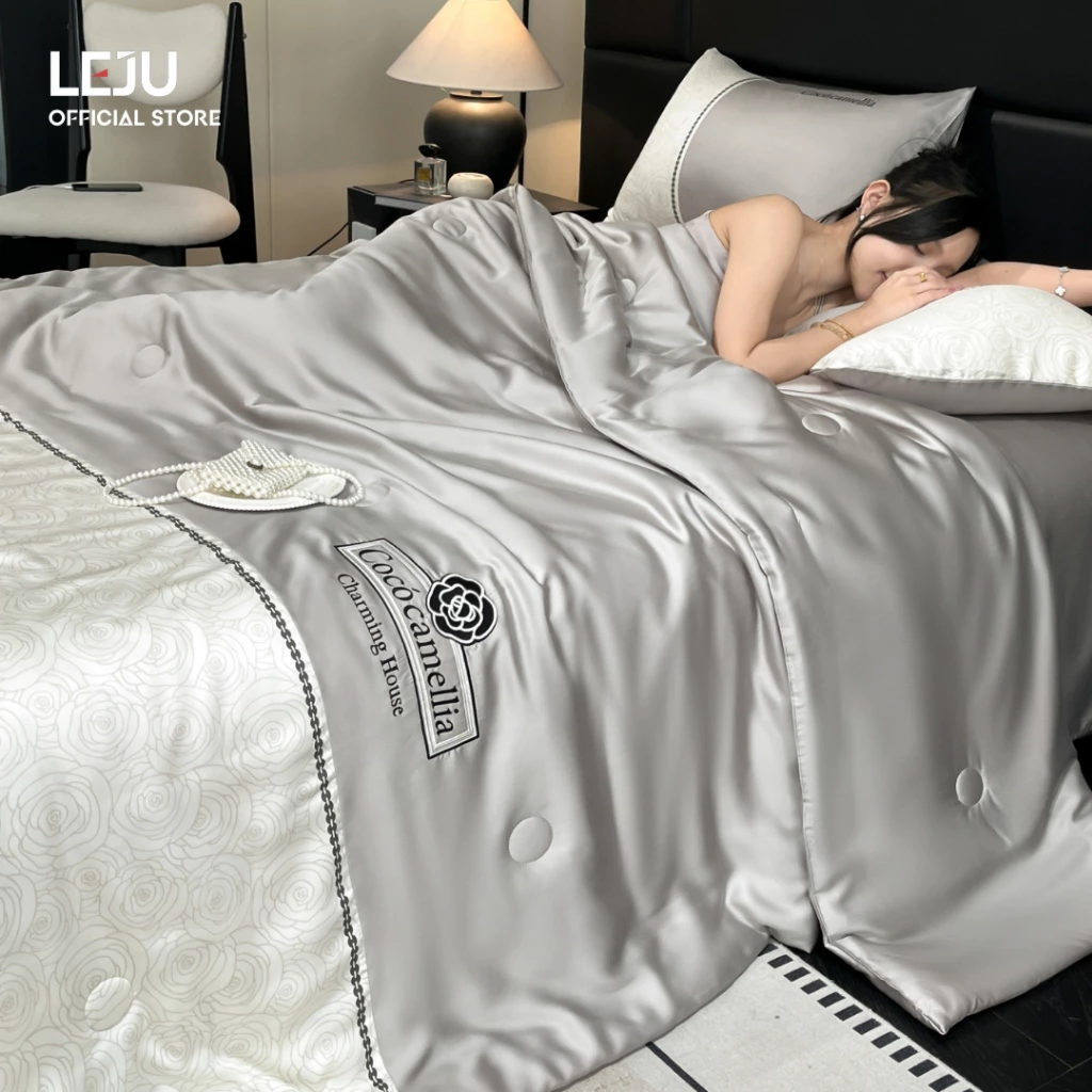 Combo Ga Trải Giường 4 Món HOME LEJU Bộ Chăn Ga Gối Mùa Hè Lụa Giặt Nước Mềm Mịn Dễ Giặt Set Chăn Hè