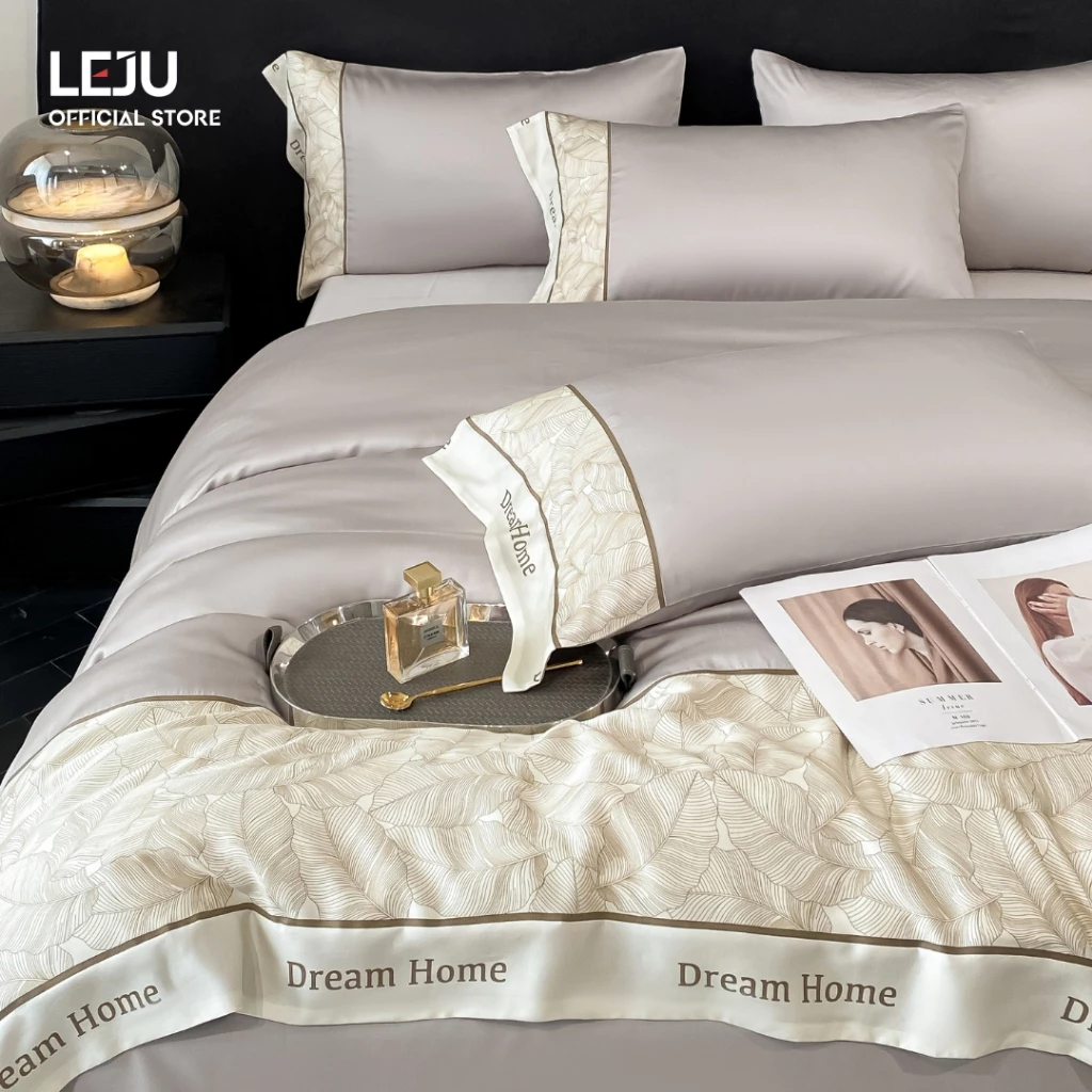 Set 4 Món Ga Gối Mùa Hè HOME LEJU Bộ Chăn Ga Gối Lụa Giặt Nước Ga Trải Giường Vỏ Chăn Ga Hè