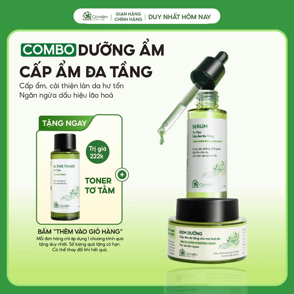 Combo Dưỡng Da Mặt Serum Kem Dưỡng Ẩm Đa Tầng Cho Mọi Loại Da Với Hoạt Chất HA B5 Creamide Betaglucan Cỏ Mềm