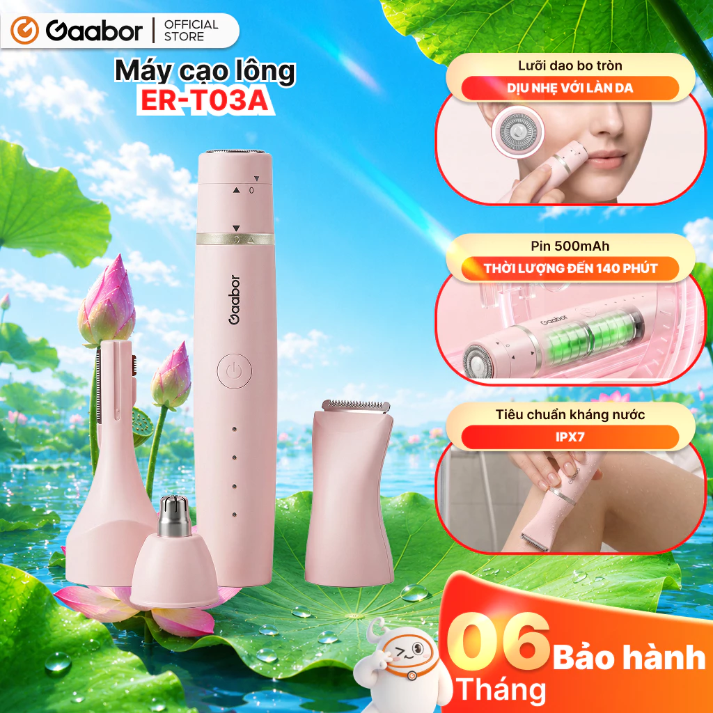 Máy cạo lông Gaabor ER-T03A 4in1 toàn thân đầu cạo lông toàn thân lông mày mép tỉa lông mũi wax lông