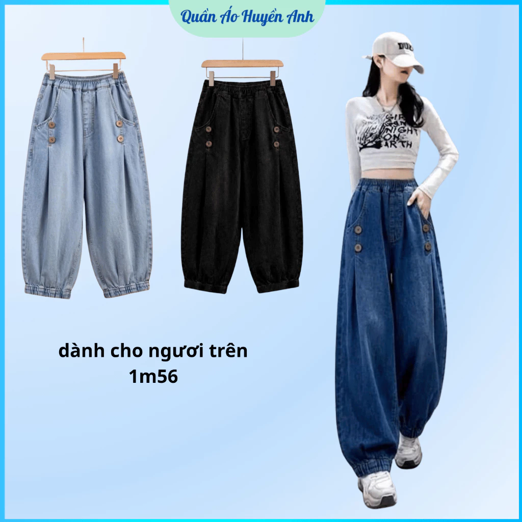 [97cm FOM RỘNG] Quần bò giấy mềm mỏng thụng rộng bo gấu dành cho nữ (M90)