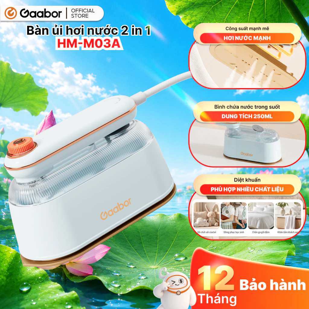 Bàn ủi hơi nước cầm tay Gaabor HM-M03A thích hợp cho mọi loại vải bàn là khô dung tích lớn du lịch