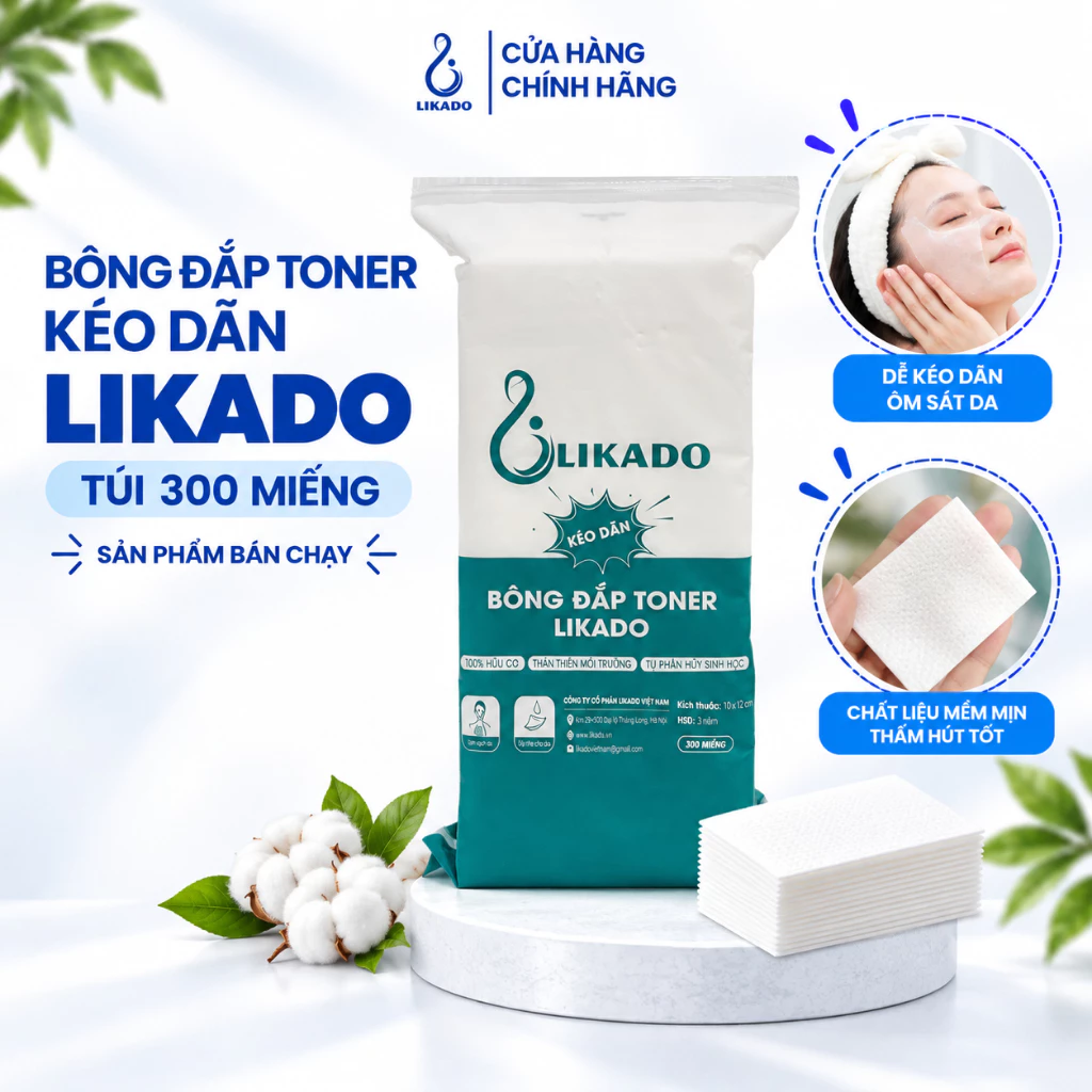 Bông đắp toner lotion mask kéo dãn Likado túi 300 miếng cotton mềm (1 túi)