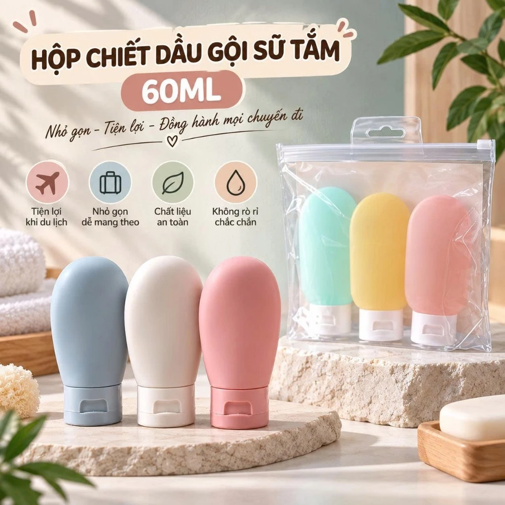 Set 3/10 hộp chiết dầu gội sữa tắm 60ml tiện lợi