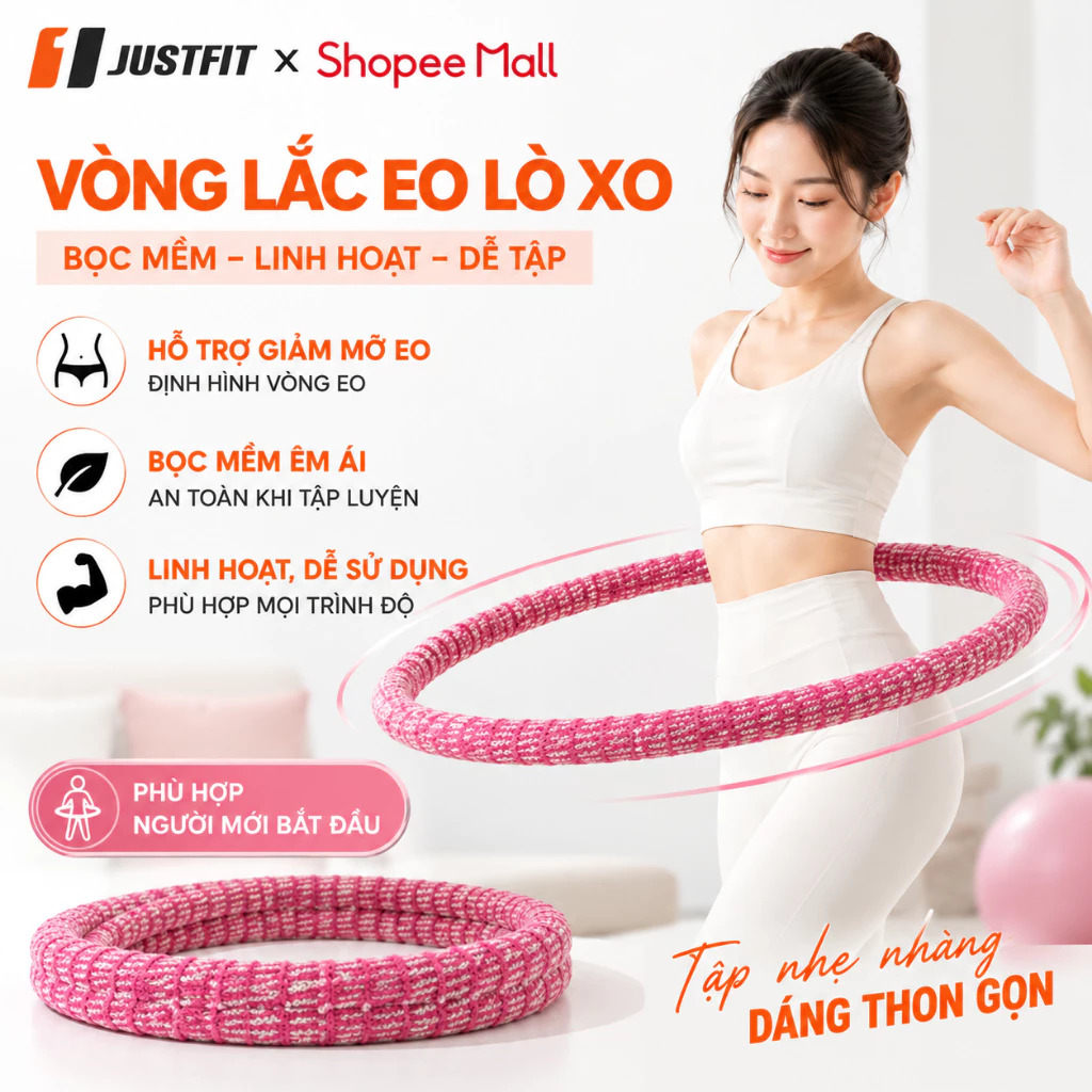 Vòng Lắc Eo Lò Xo Bản Nâng Cấp JUSTFIT 1.5kg 2kg 2.5kg, Lõi Thép Bọc Vải Dệt Mềm, Hỗ Trợ Săn Chắc Vòng 2