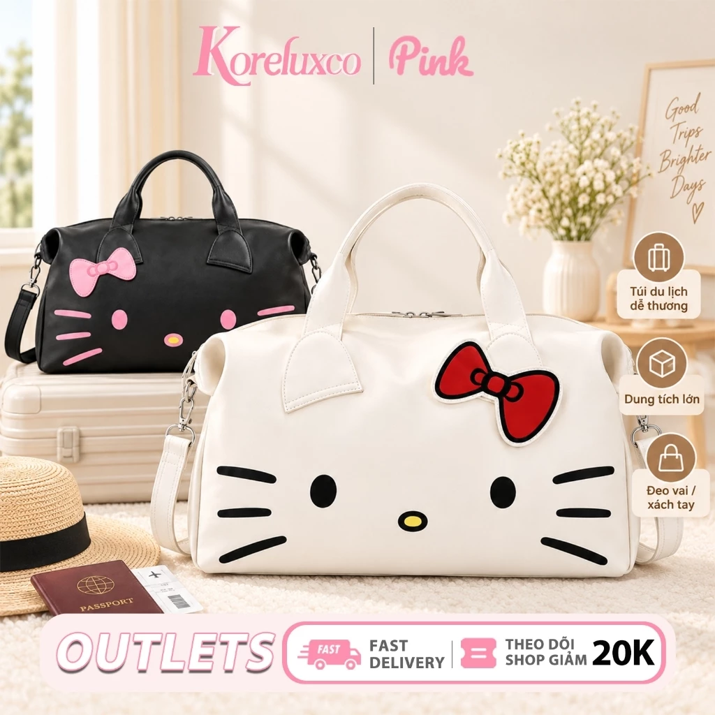 Koreluxco Túi du lịch Kitty dung tích lớn túi chuyển đổi có dây đeo vai thiết kế chống thấm nước dễ thương