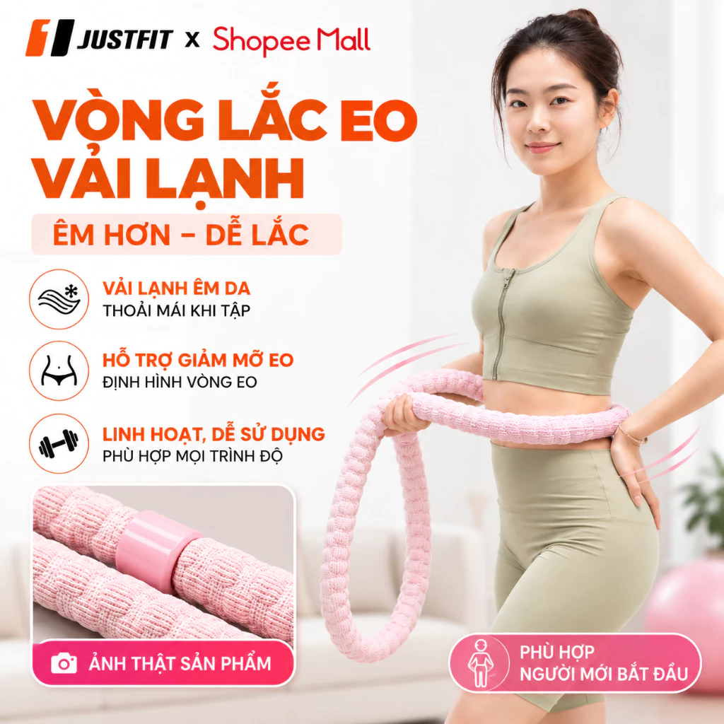 Vòng lắc eo lò xo bọc vải mềm cao cấp JUSTFIT nâng cấp tập thể dục, yoga tại nhà