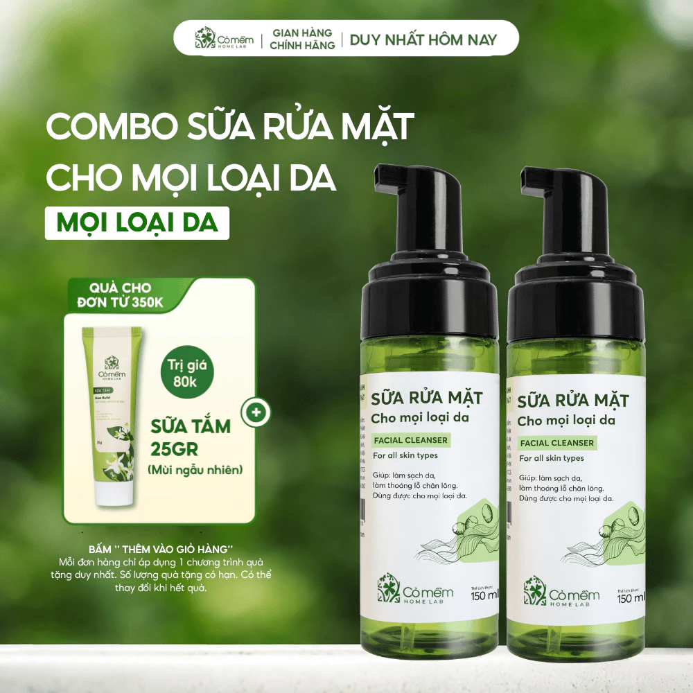 Bộ 2 Chai Sữa Rửa Mặt Tạo Bọt Sạch Sâu Không Khô Da Dành Cho Da Dầu Khô Thường Cỏ Mềm